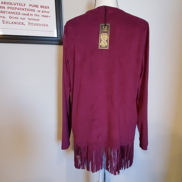 DG2 by Diane Gilman Fringe Waterfall Maroon Jacket - Picture 5 of 8
